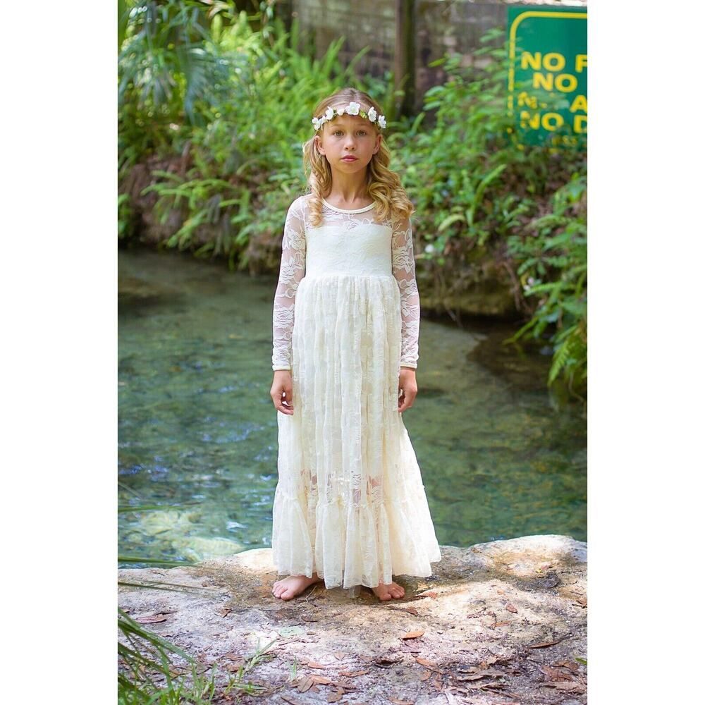 $98 Think Pink Bows Ivory Toddler Girl Lace Christening Wedding Holiday Dress 2